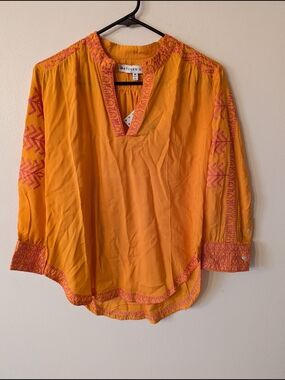 NWT Gretchen Scott Designs Orange Tunic with Pink Embroidery TPEMKY Medium M